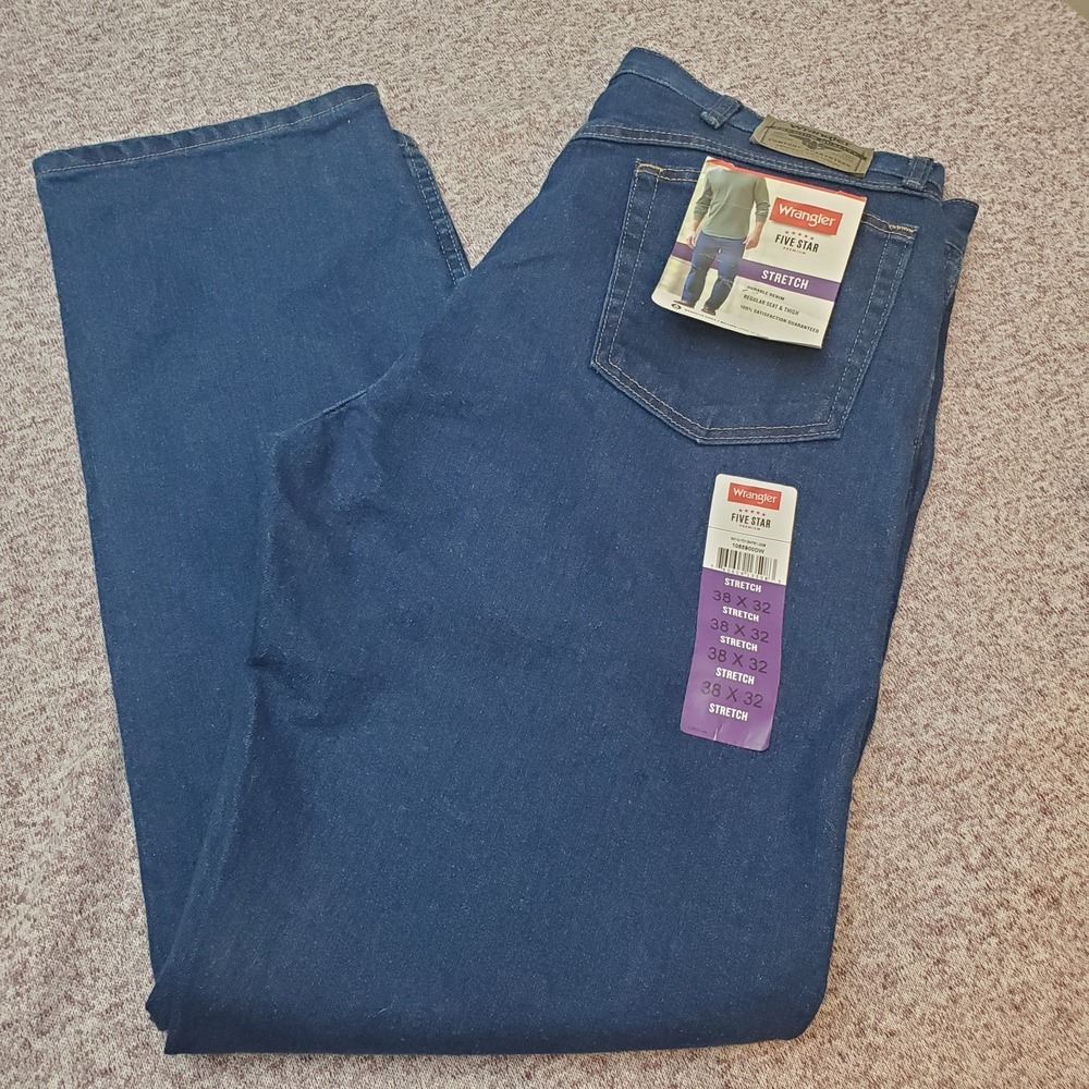Wrangler Five Star Premium 38x32 Regular Fit Stretch Dark Wash Denim Jeans (New)